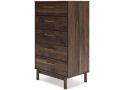 Wooden Chest of Drawer with 5 Burnished Goldtone Pull Drawers - Hartwell